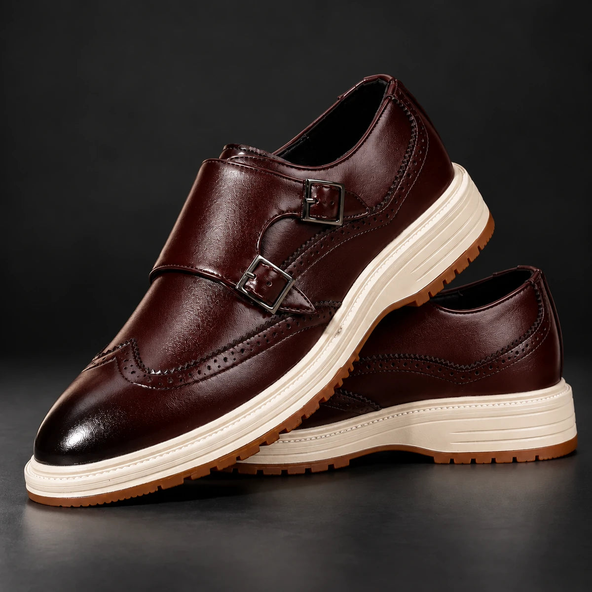 Genuine Leather Shoes | Cillian Brown stacked pair