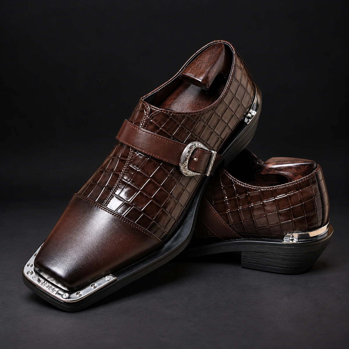 Genuine Leather Shoes | Magnus Brown stacked pair view