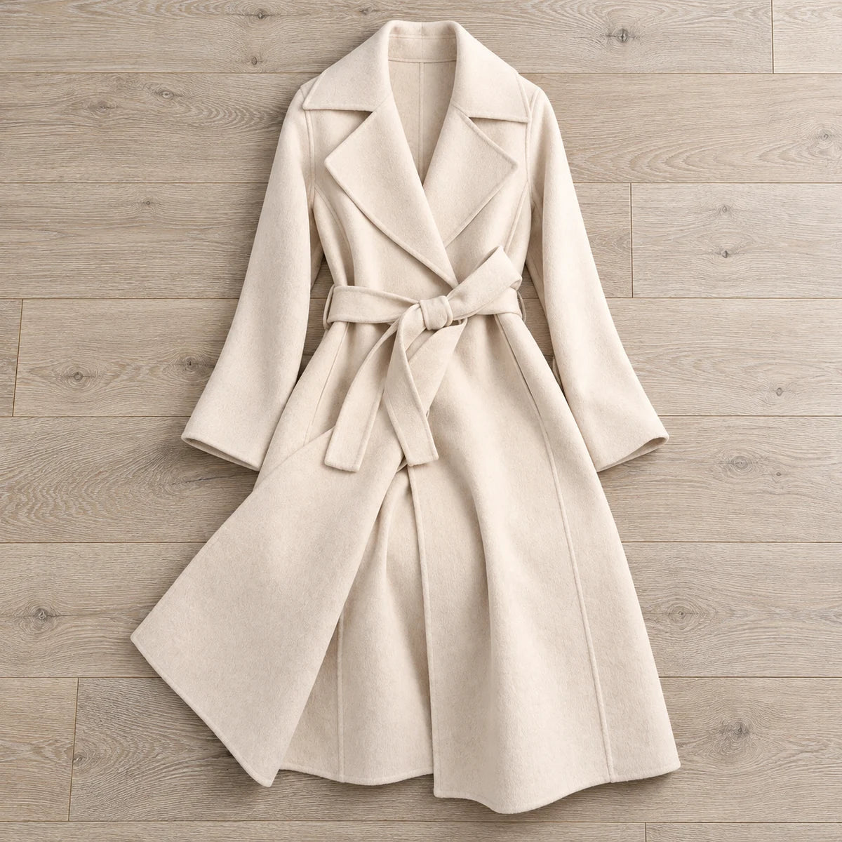 Genuine Wool Coat | Elodie in Cream overhead flat lay