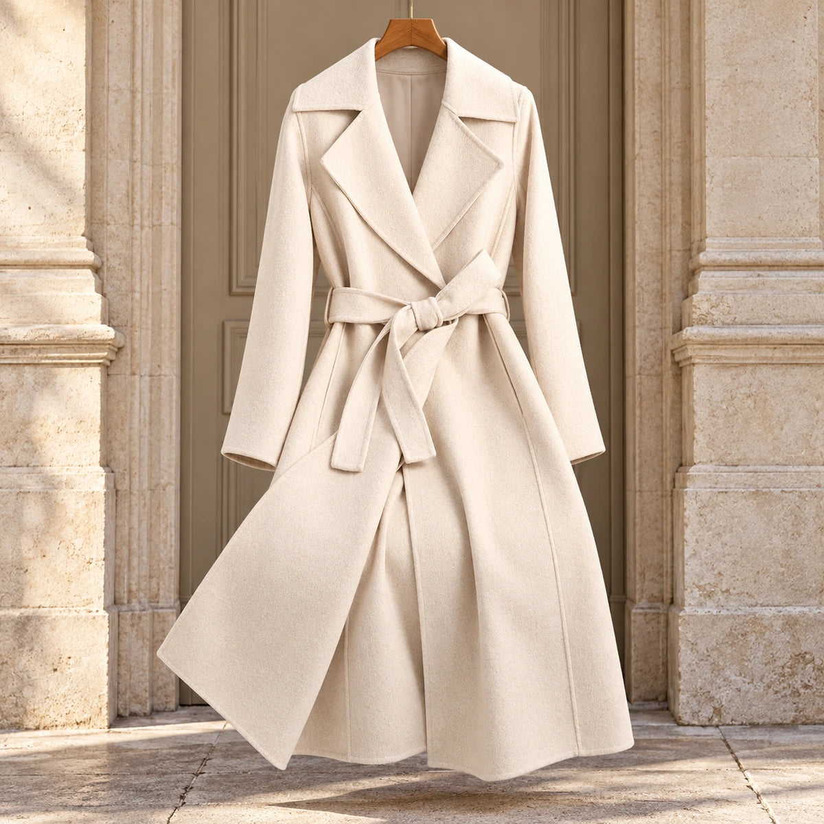 Genuine Wool Coat | Elodie in Cream front garment view
