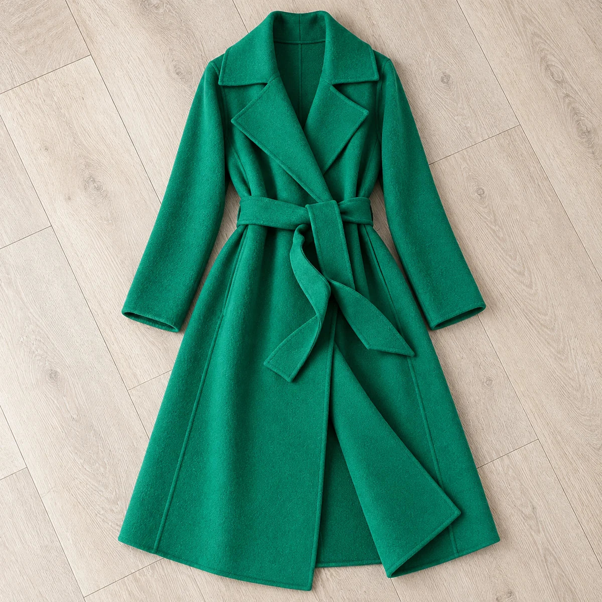 Genuine Wool Coat | Elodie in Green overhead flat lay