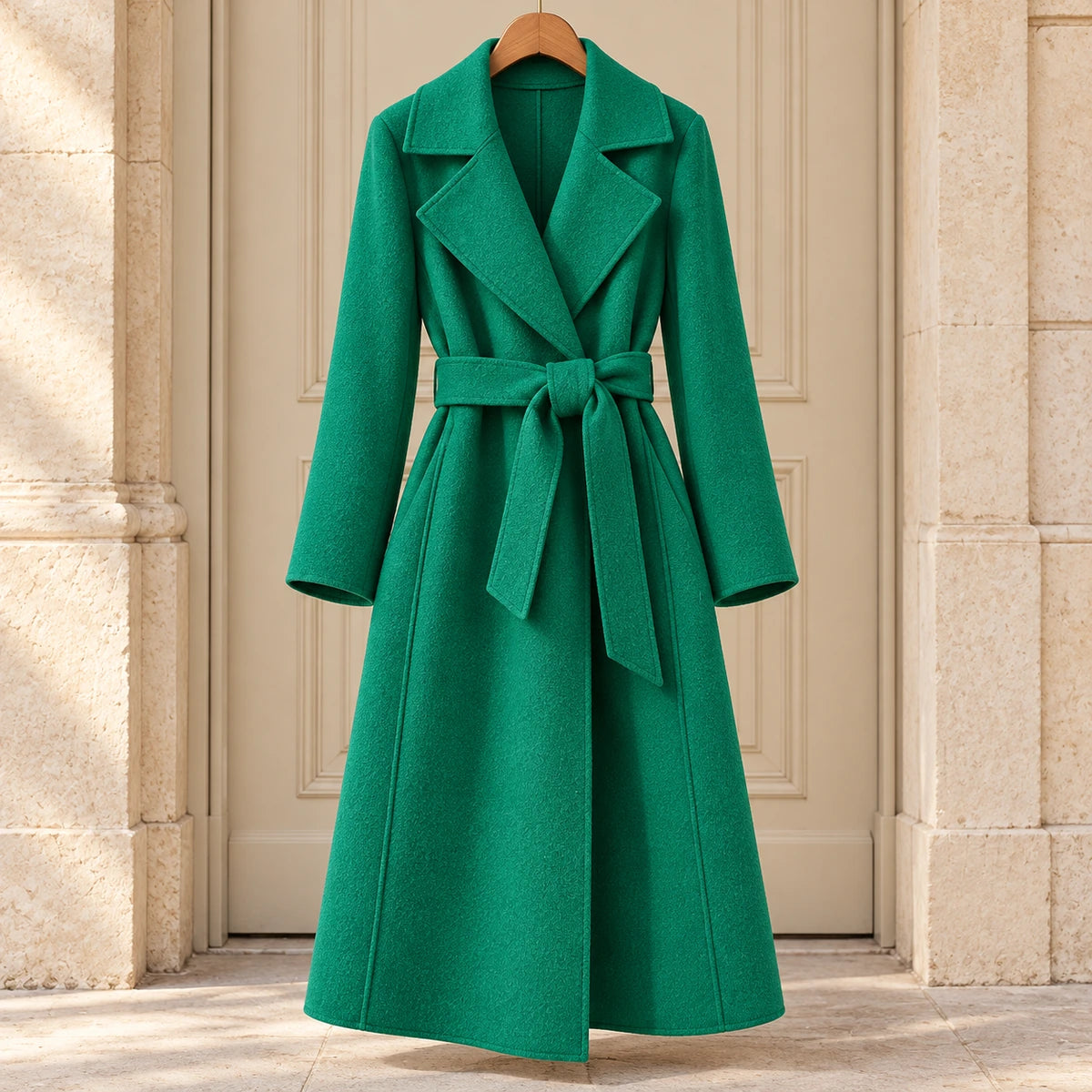 Genuine Wool Coat | Elodie in Green front garment view