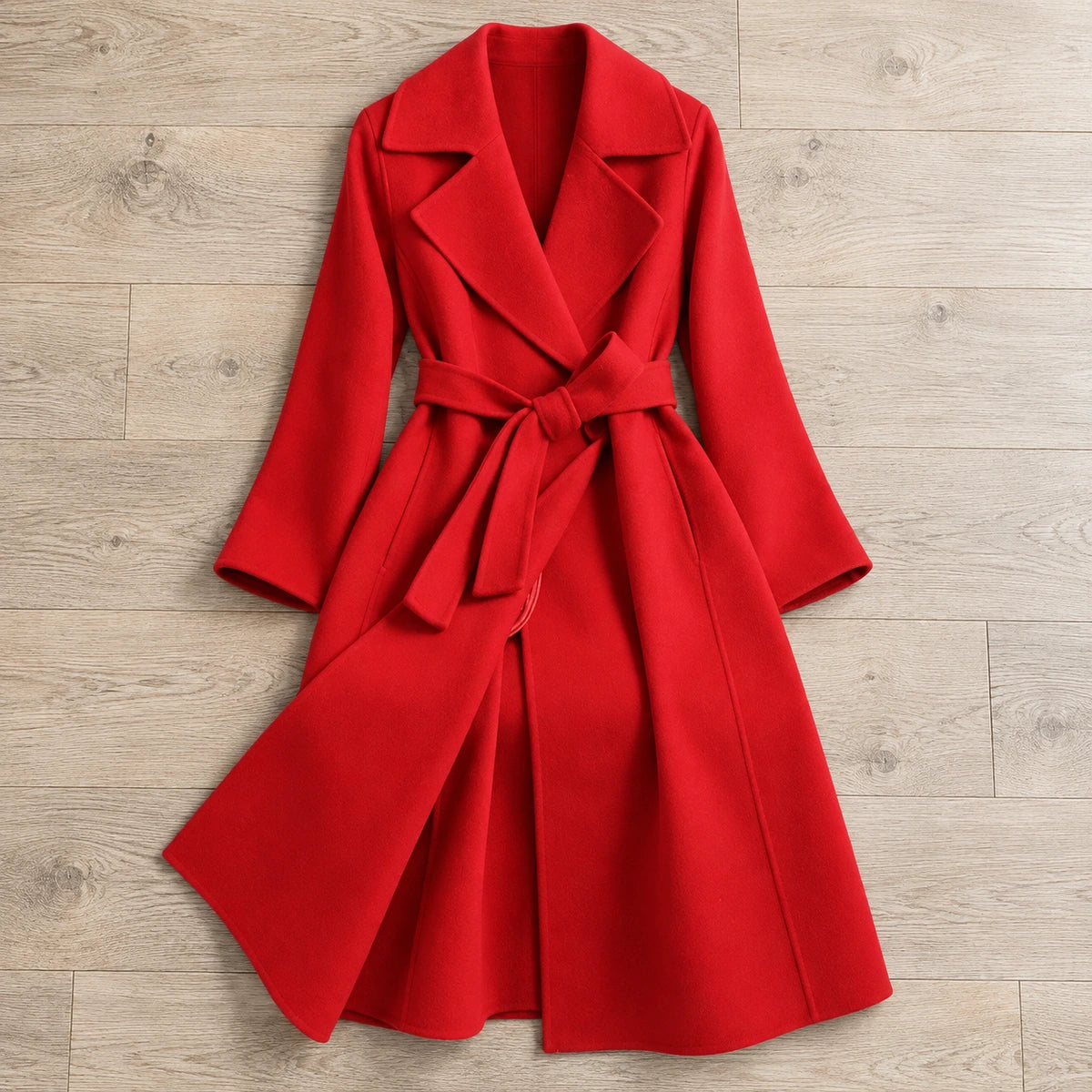 Genuine Wool Coat | Elodie in Red overhead flat lay