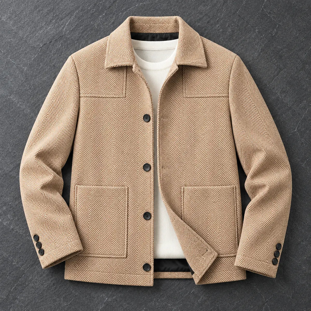 Herringbone Jacket | Niall Beige overhead flatlay