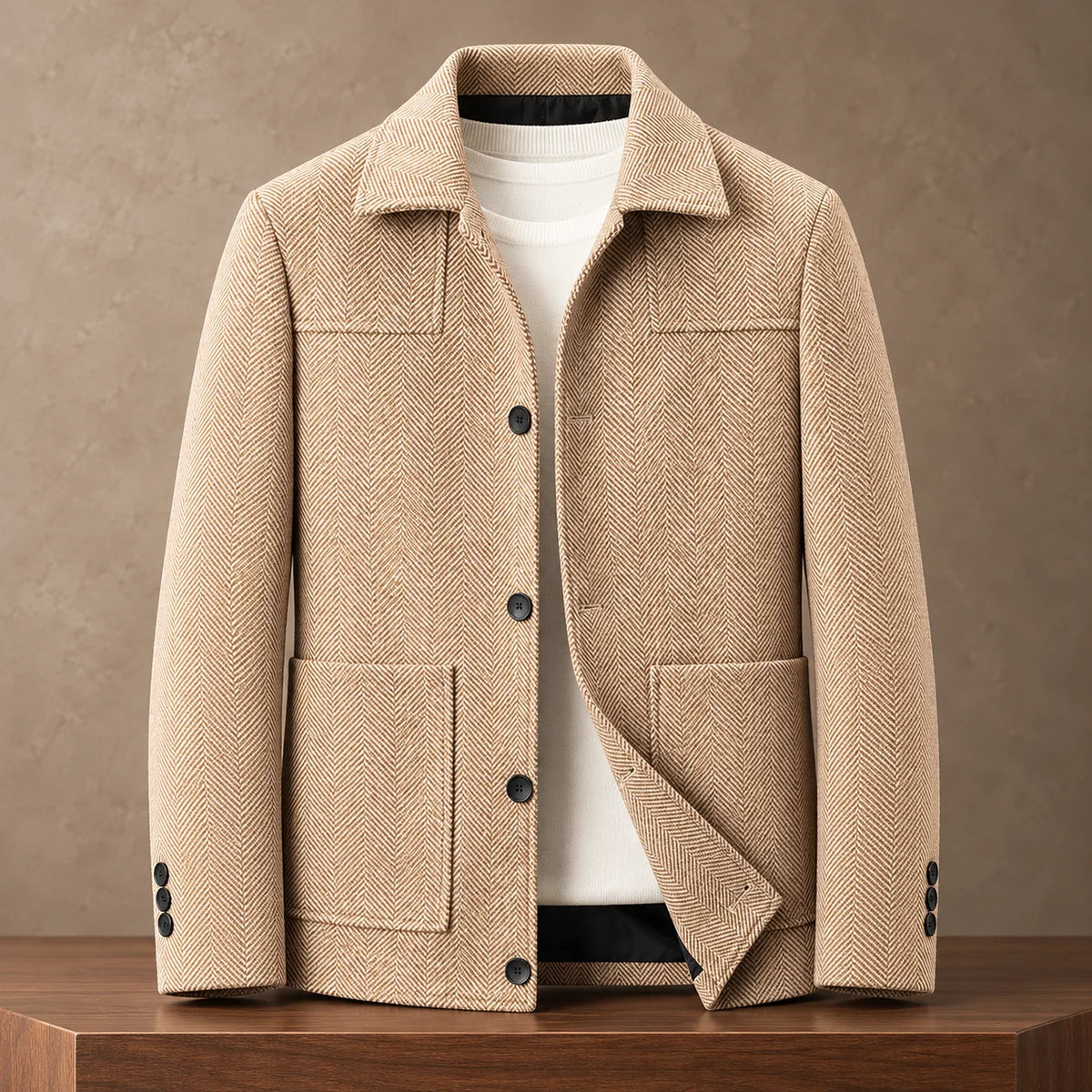 Herringbone Jacket | Niall Beige sculpted front
