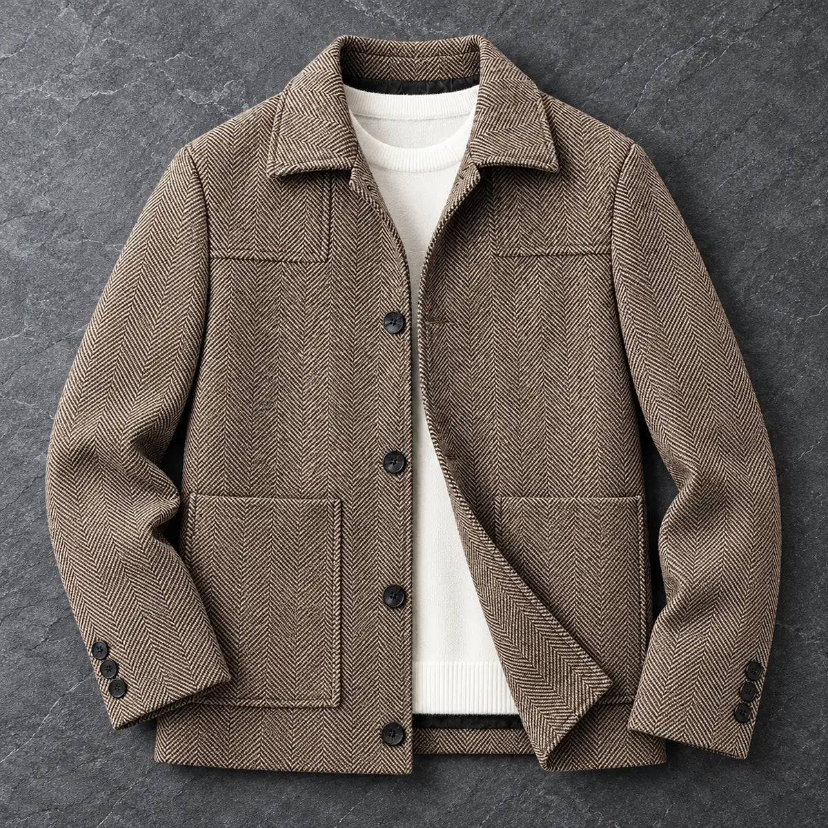 Herringbone Jacket | Niall Brown overhead flatlay