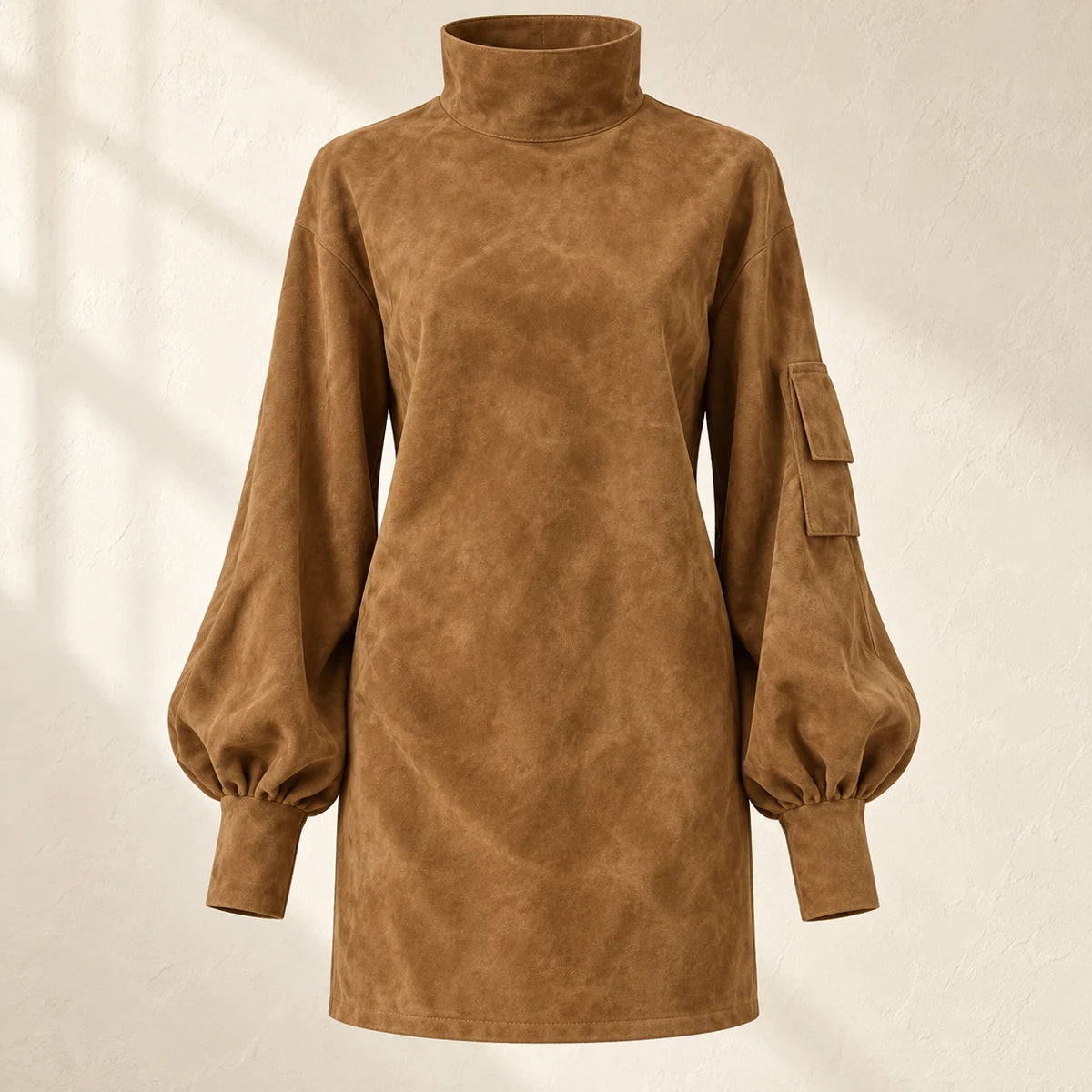 High Neck Mini Dress | Odette in Brown, front garment view