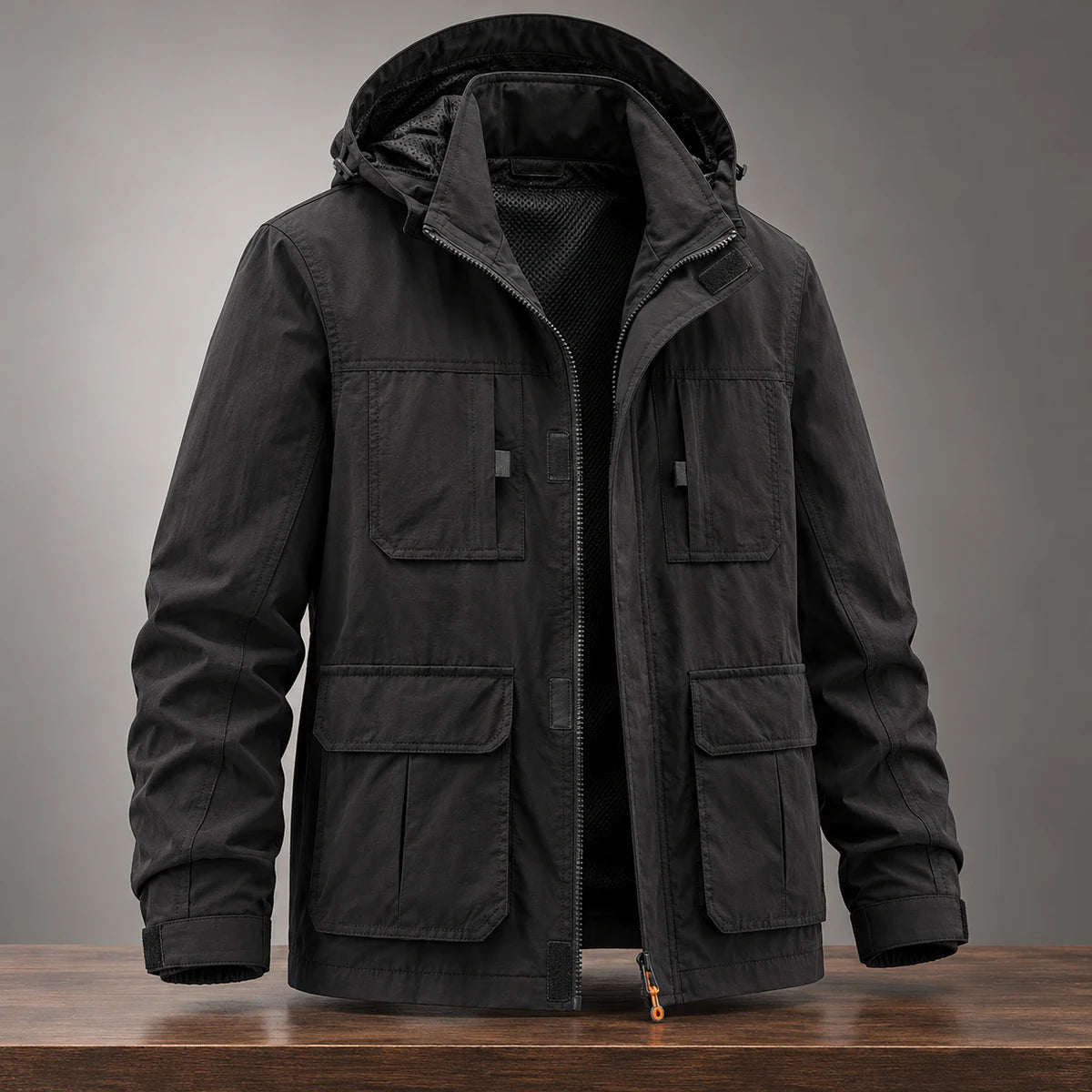 Joss Hooded Jacket Black sculpted front