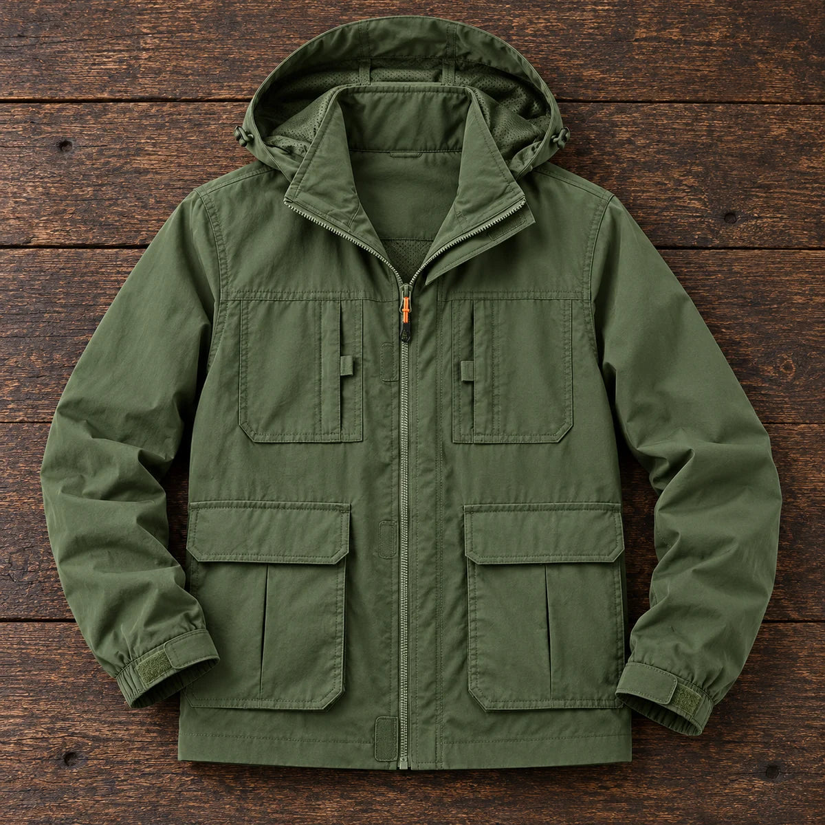 Joss Hooded Jacket Green overhead flatlay