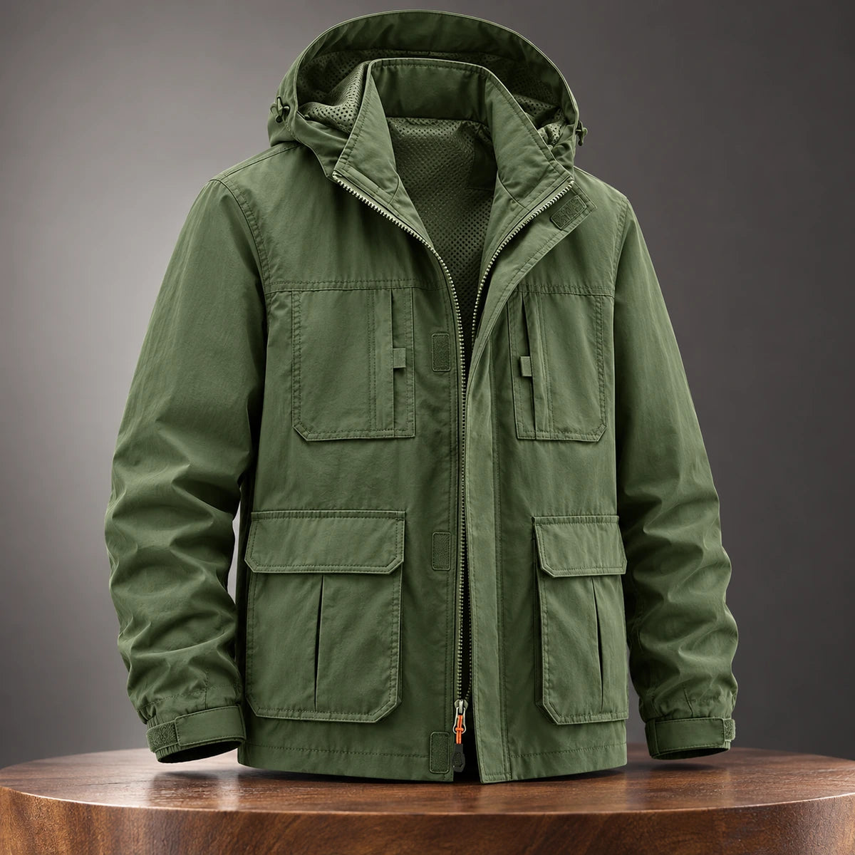 Joss Hooded Jacket Green sculpted front