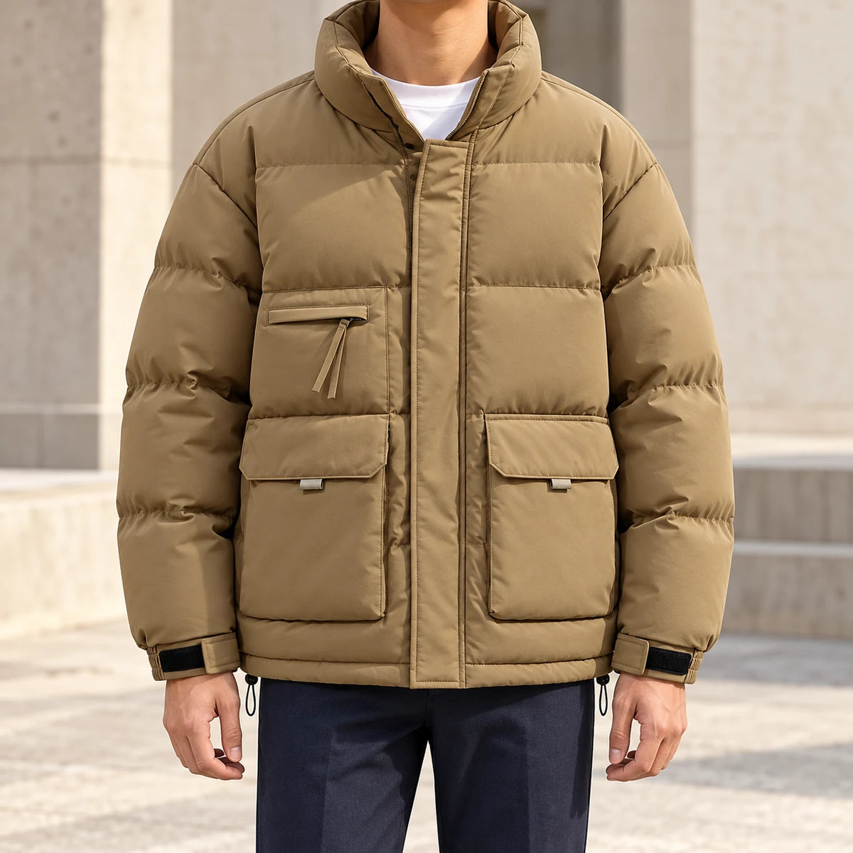 Kasper Puffer Jacket Khaki model