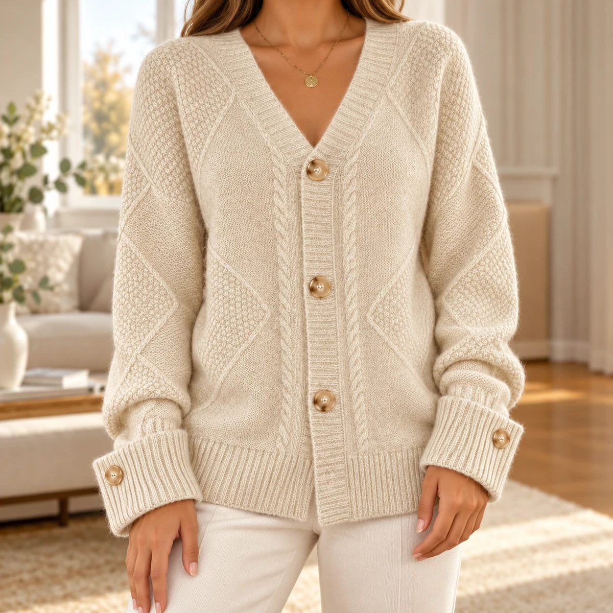Knit Cardigan Beatrice Beige model