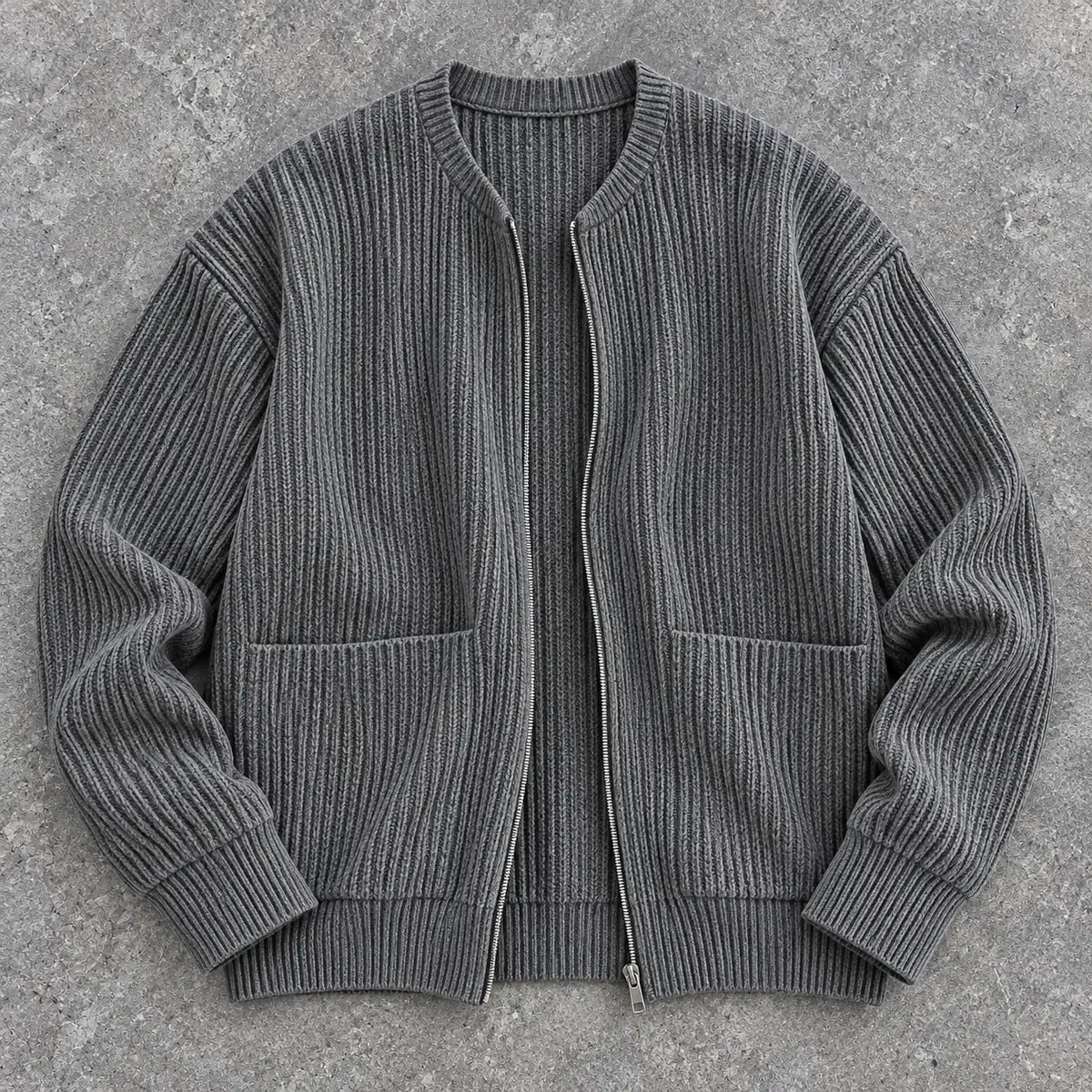 Knit Cardigan | Bjarne Gray overhead stone flatlay