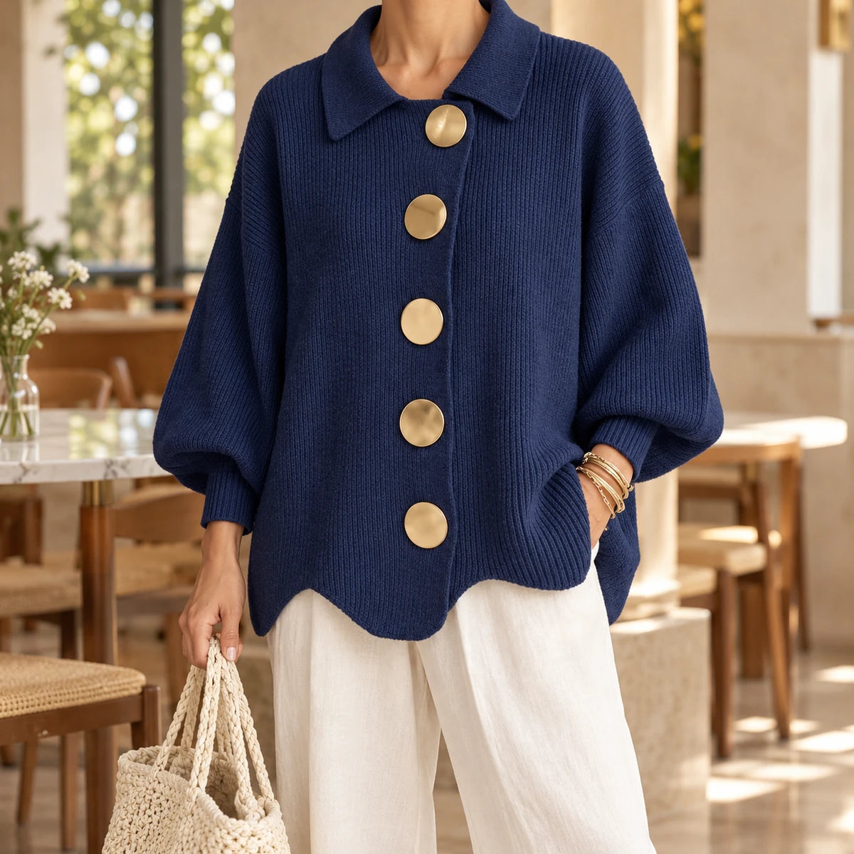 Knit Cardigan | Evangeline Navy model