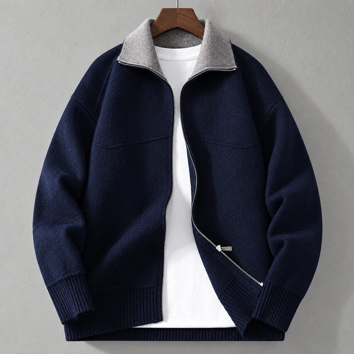 Knit Cardigan | Fintan Blue hanger plaster front