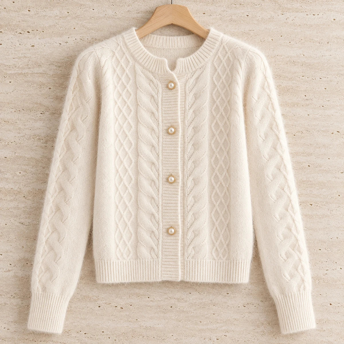 Knit Cardigan | Ingrid in Beige front garment view