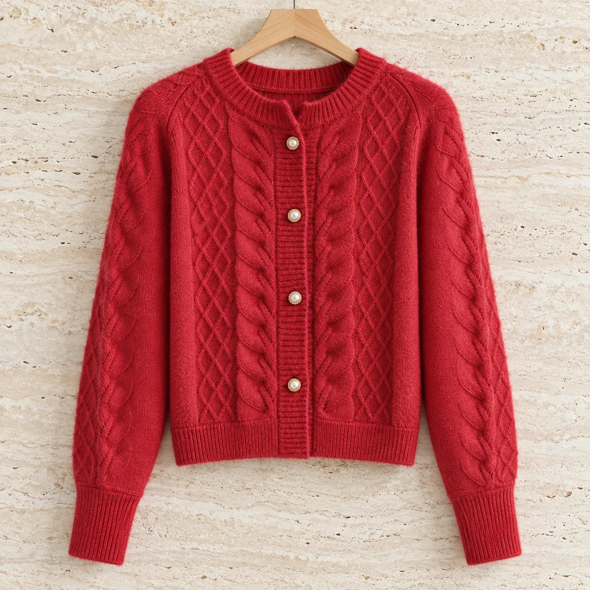 Knit Cardigan | Ingrid in Red front garment view