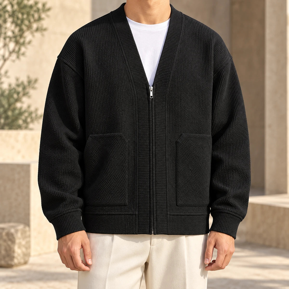 Knit Cardigan | Jorgen Black model