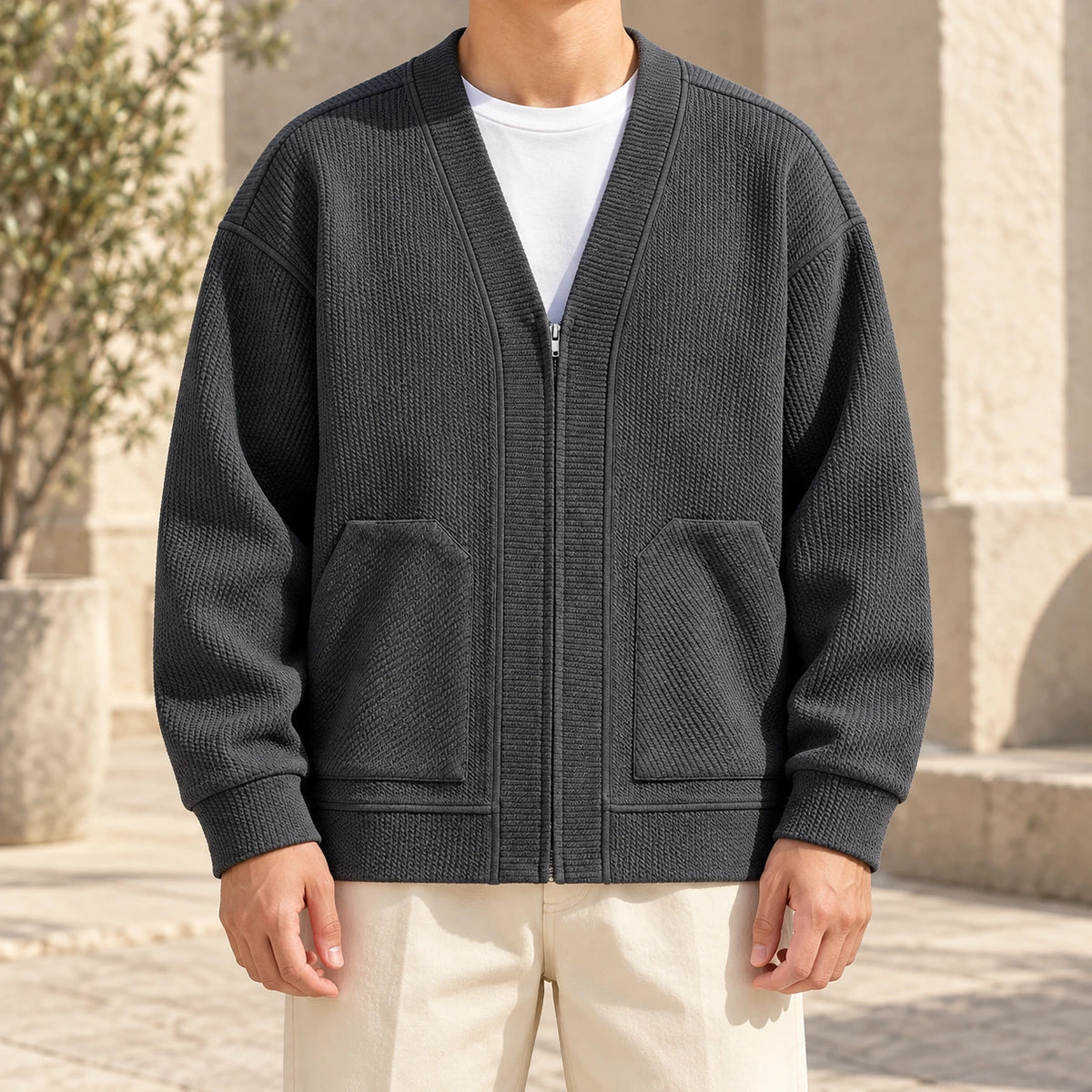 Knit Cardigan | Jorgen Gray model