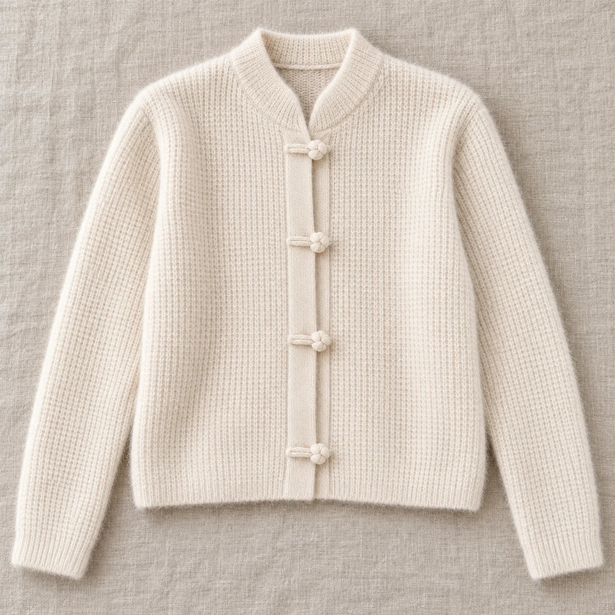 Knit Cardigan | Lisette in Beige overhead flat lay view