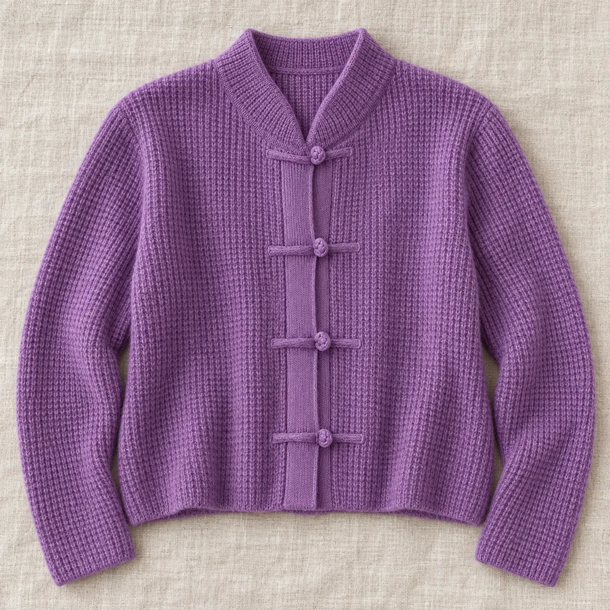 Knit Cardigan | Lisette in Purple overhead flat lay view