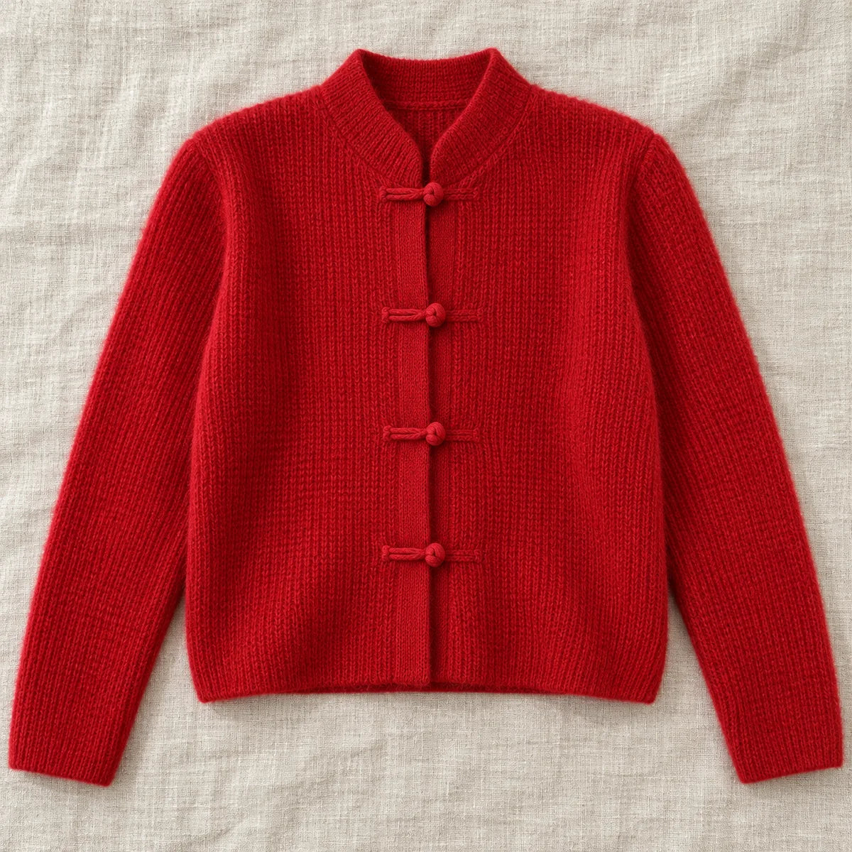 Knit Cardigan | Lisette in Red overhead flat lay view
