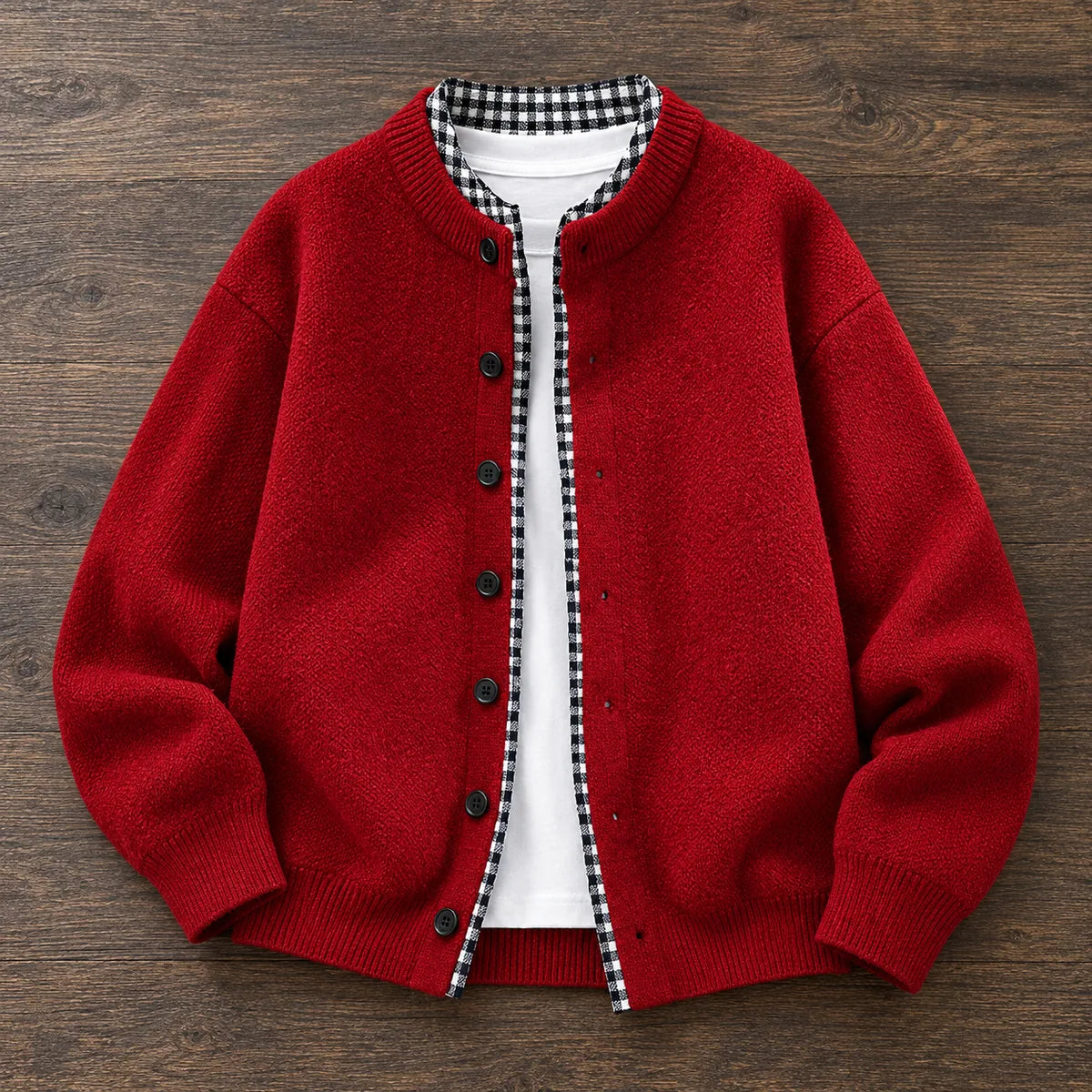 Knit Cardigan | Orson Red overhead flatlay