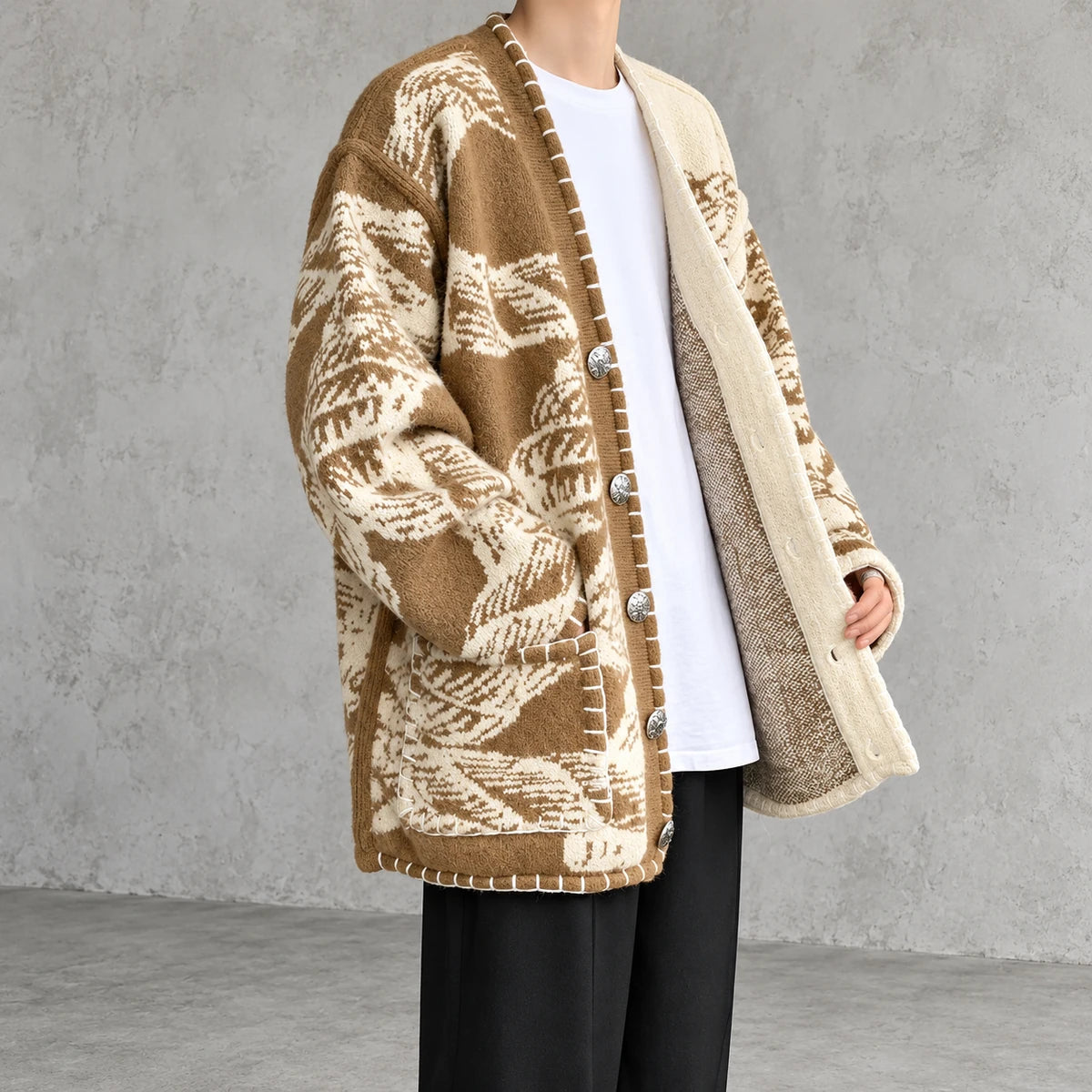 Knit Cardigan | Pascal Brown model worn