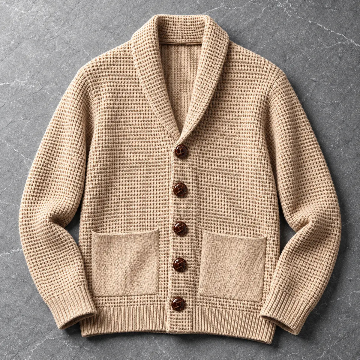 Knit Cardigan | Quentin Beige overhead flatlay