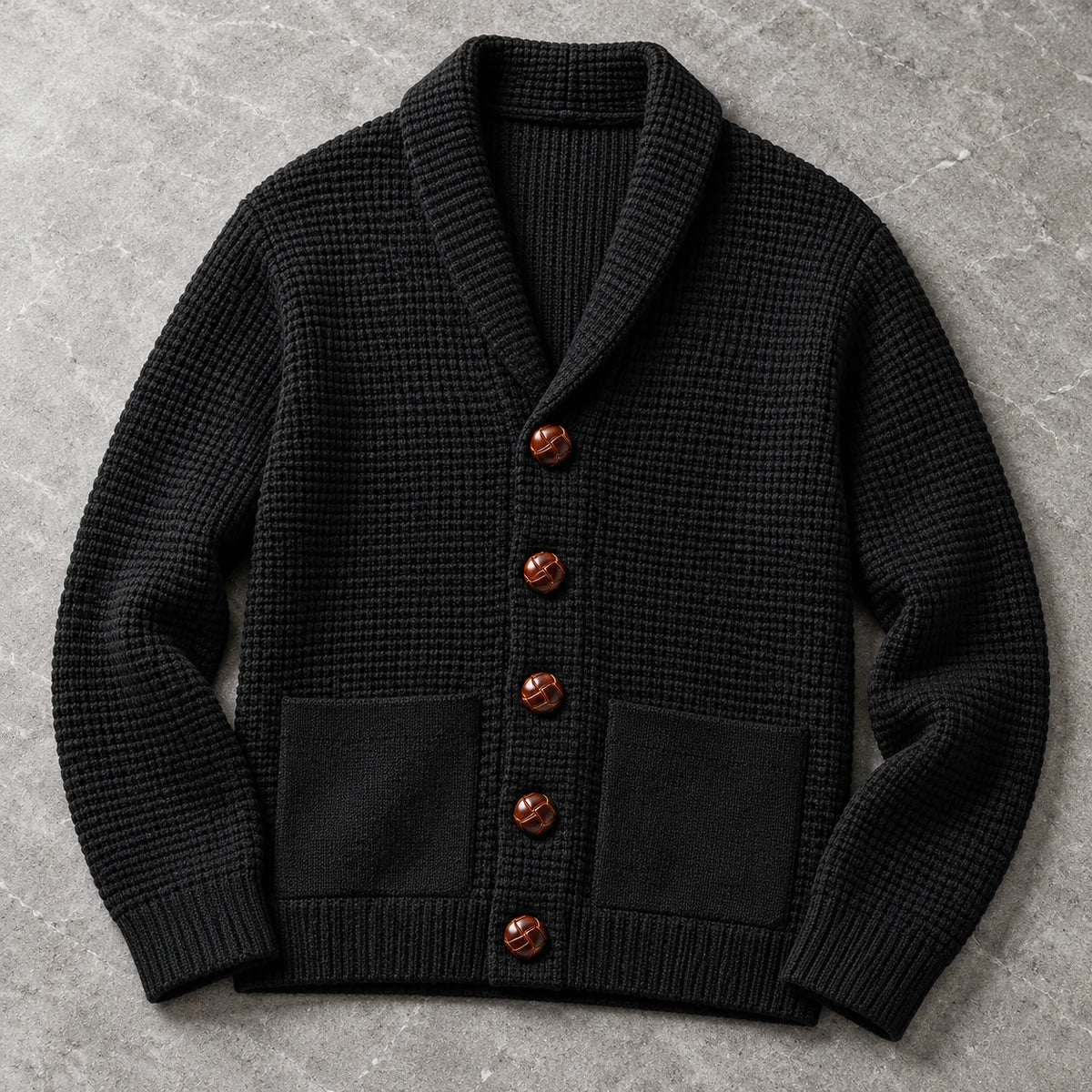 Knit Cardigan | Quentin Black overhead flatlay