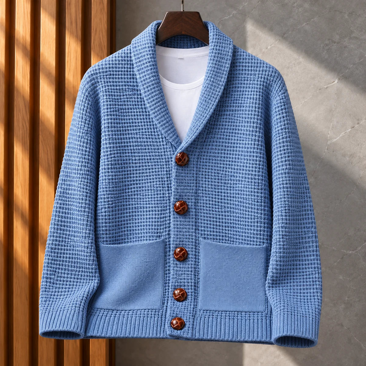 Knit Cardigan | Quentin Blue hanger front