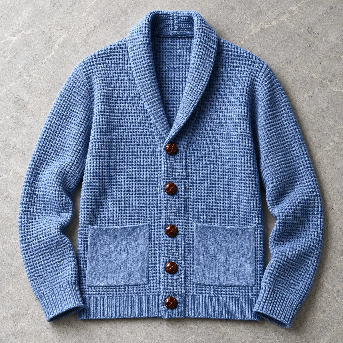 Knit Cardigan | Quentin Blue overhead flatlay