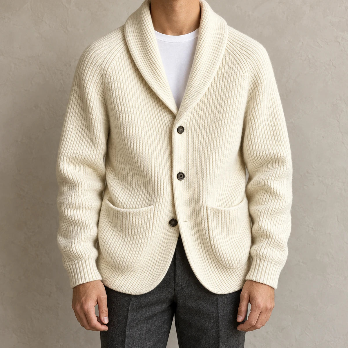 Knit Cardigan | Rainer White model worn