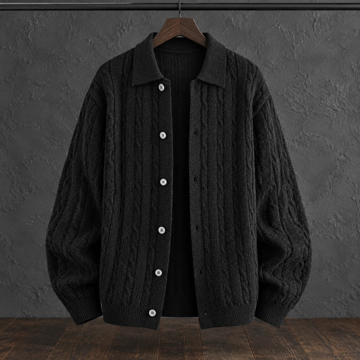 Knit Cardigan | Soren Black hanger front