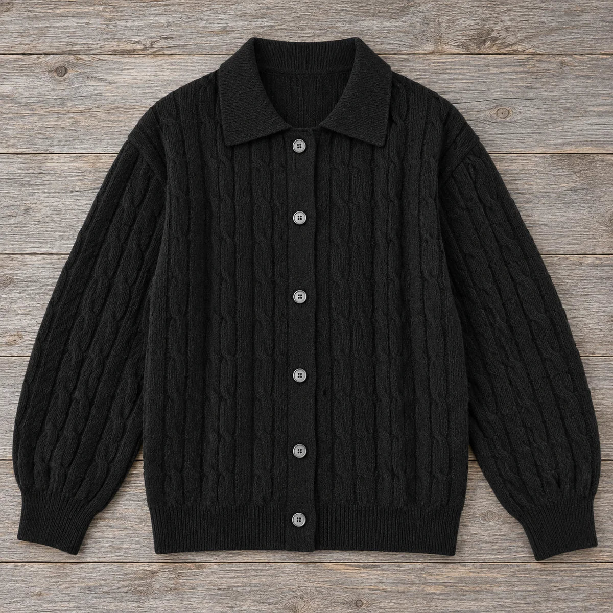Knit Cardigan | Soren Black overhead flatlay