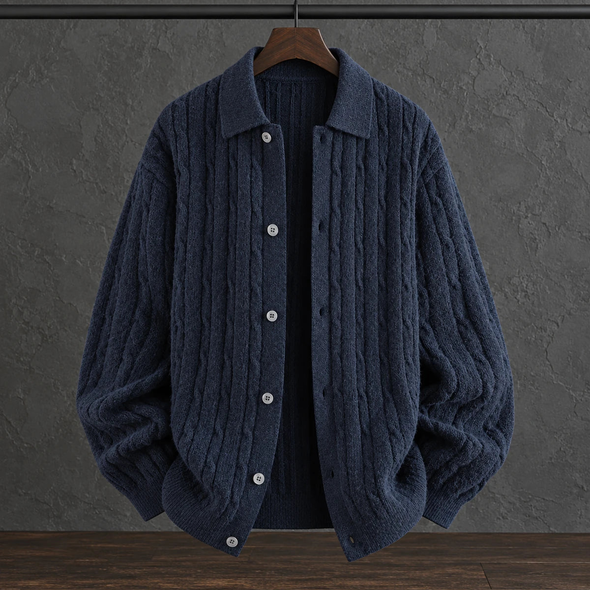 Knit Cardigan | Soren Blue hanger front