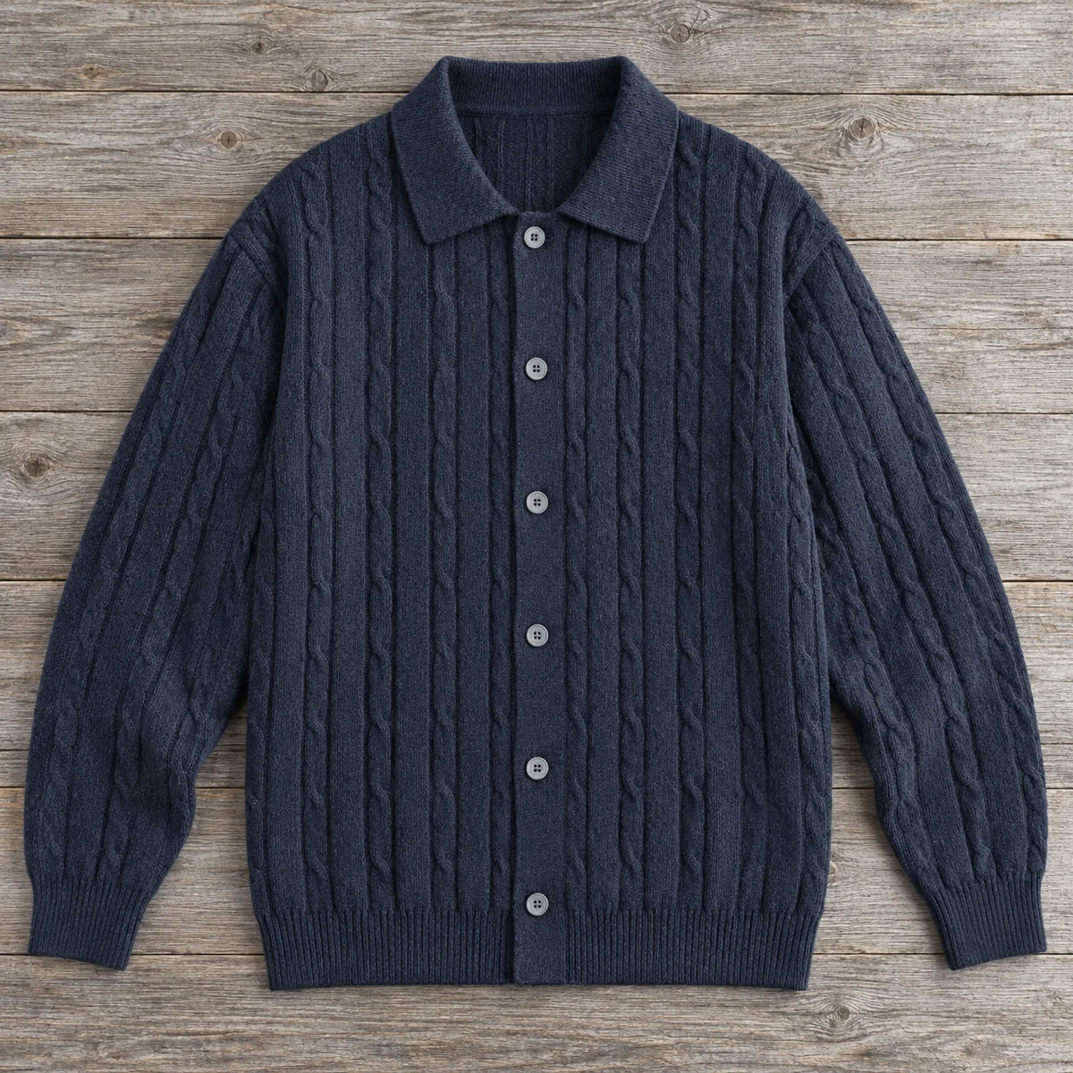 Knit Cardigan | Soren Blue overhead flatlay