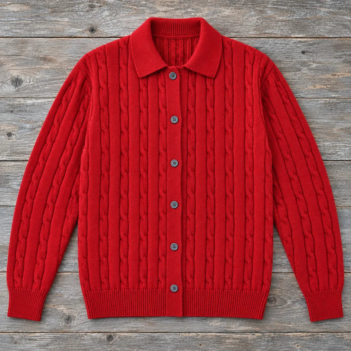 Knit Cardigan | Soren Red overhead flatlay