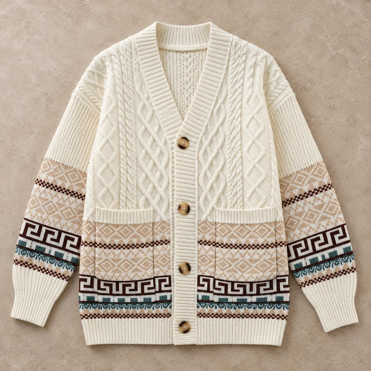 Knit Cardigan | Stellan Beige overhead flatlay