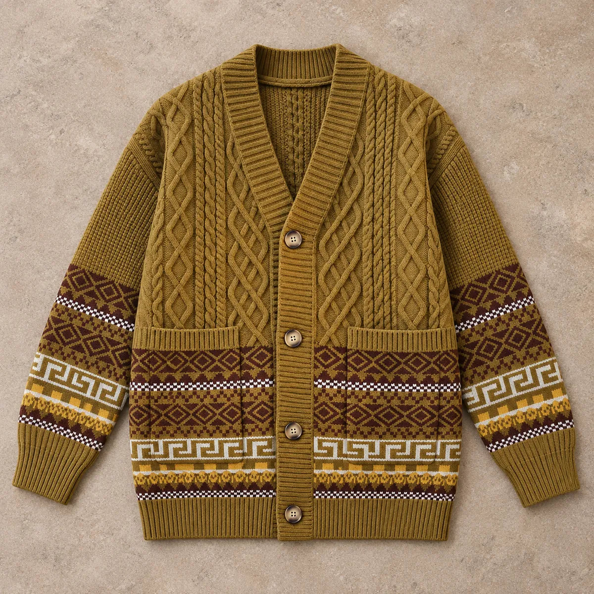 Knit Cardigan | Stellan Brown overhead flatlay