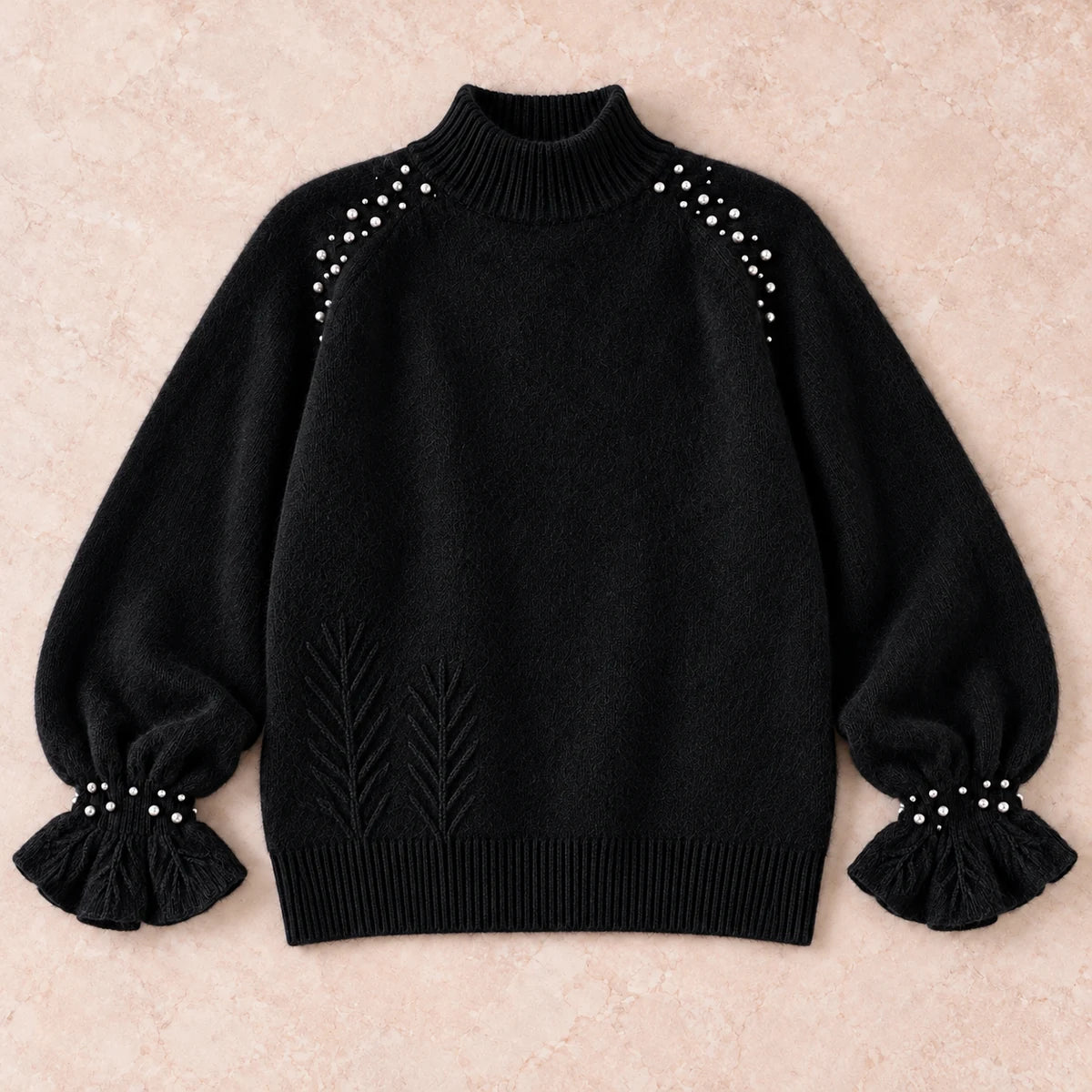 Knit Sweater | Selene in Black overhead flat lay view