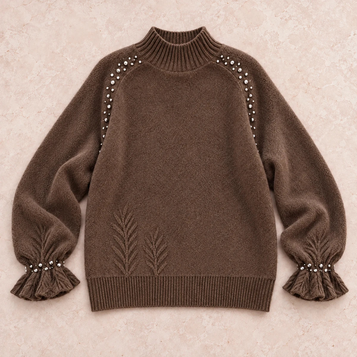Knit Sweater | Selene in Brown overhead flat lay view