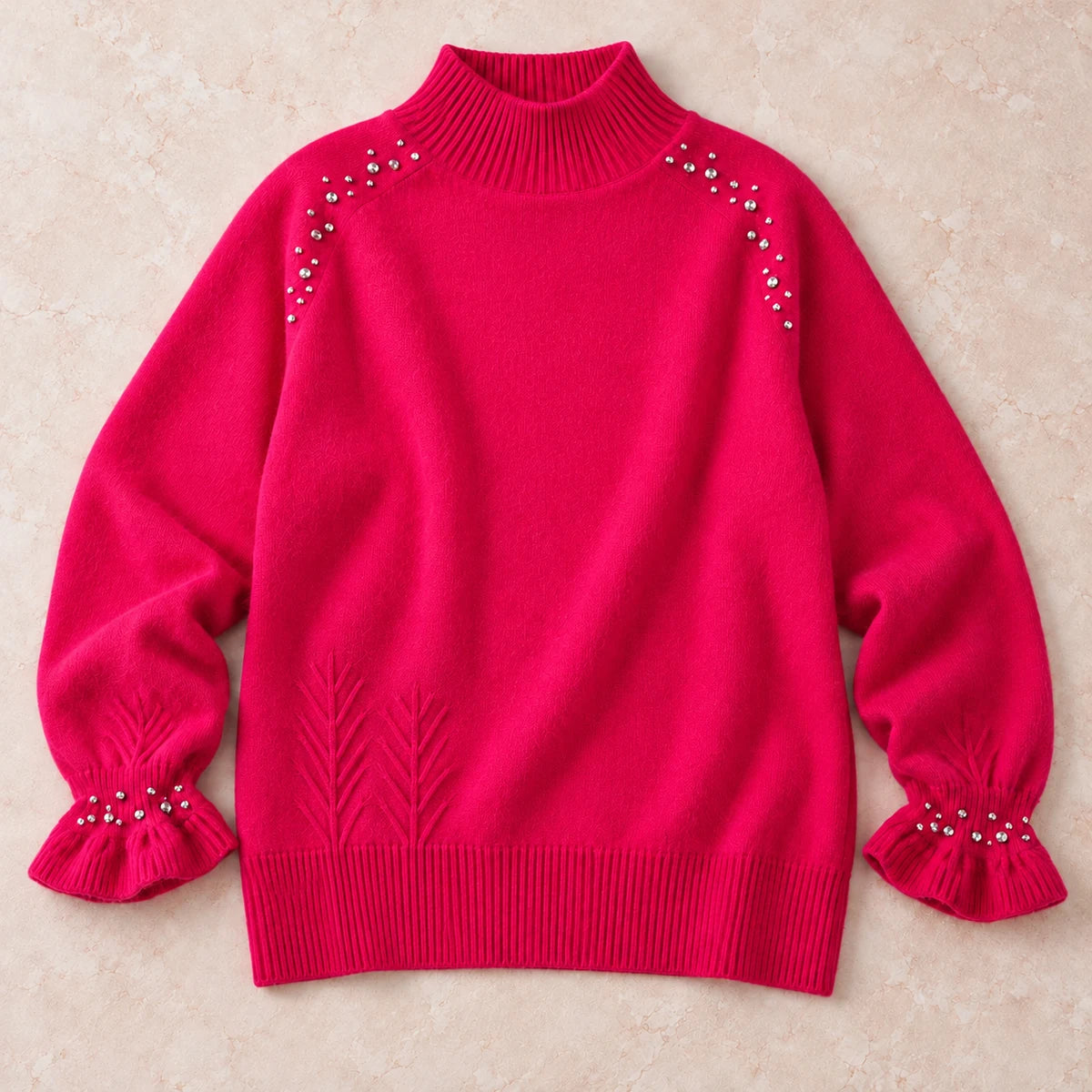 Knit Sweater | Selene in Pink overhead flat lay view
