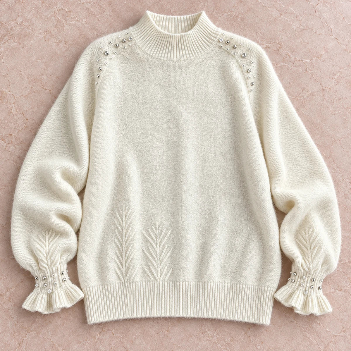 Knit Sweater | Selene in White overhead flat lay view