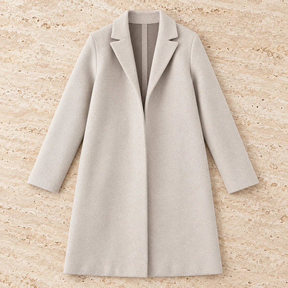 Suede Lapel Coat | Estelle in Beige overhead flat lay