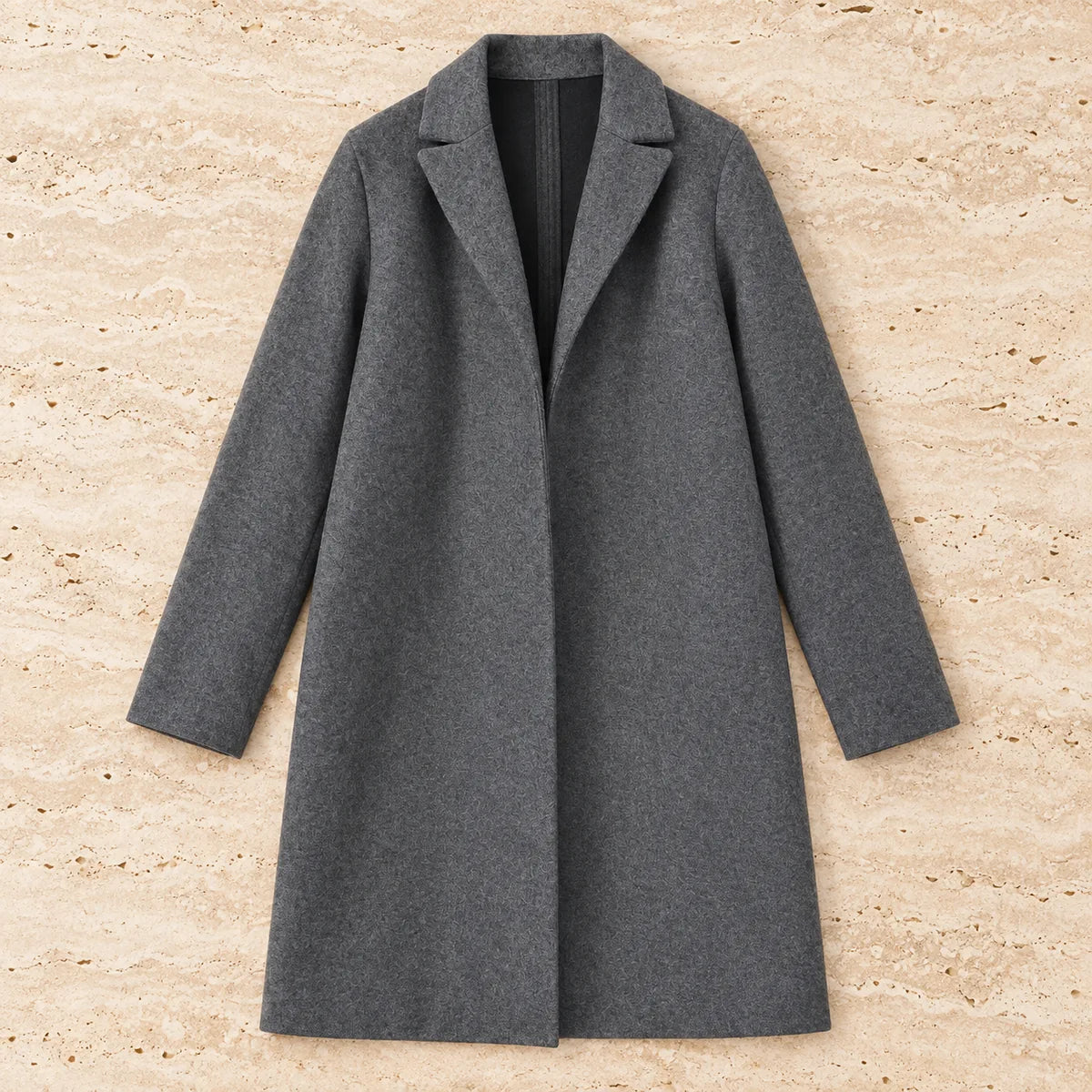 Suede Lapel Coat | Estelle in Gray overhead flat lay