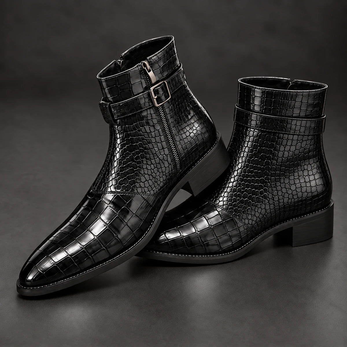 Leather Boots | Bramwell Black stacked pair