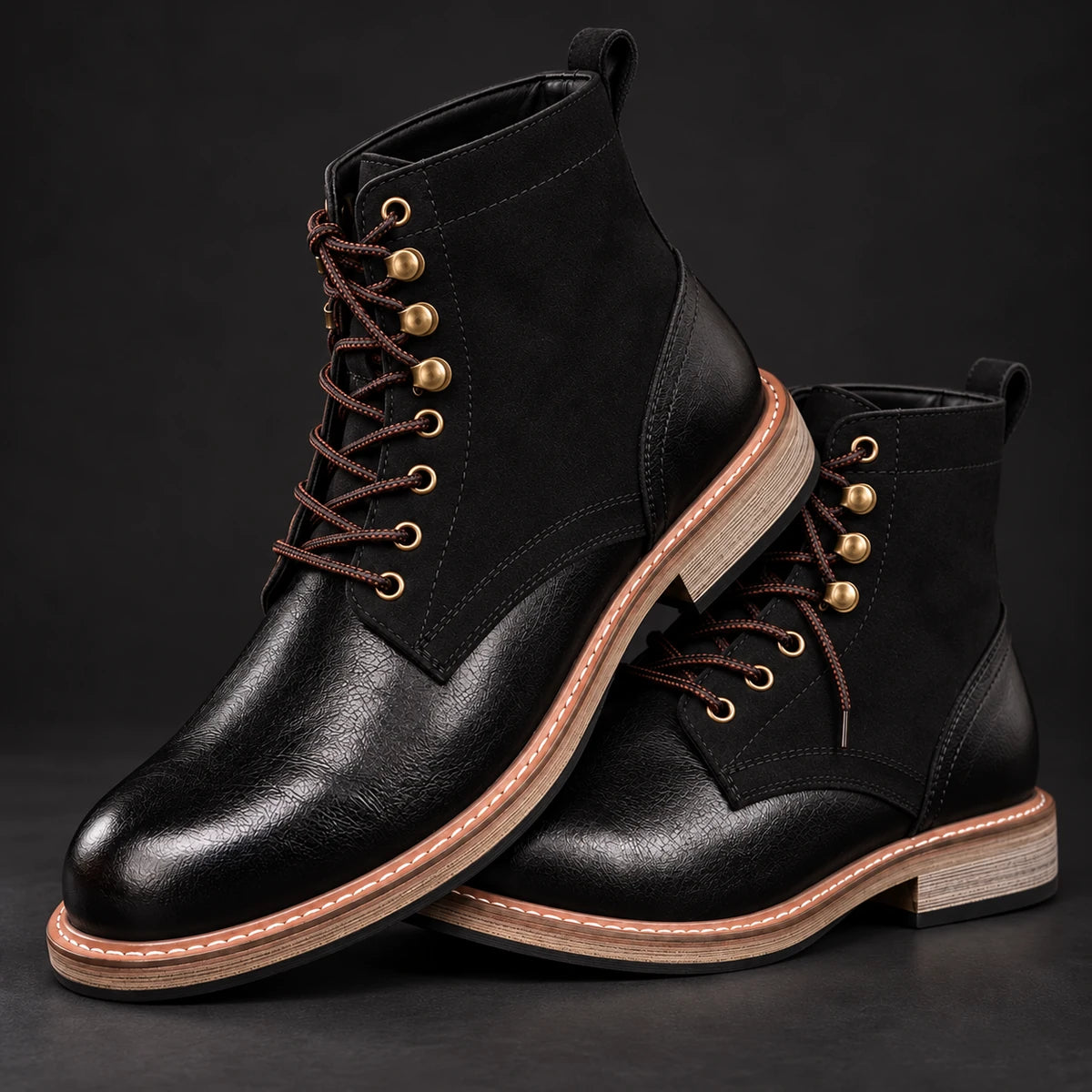 Leather Boots | Breccan Black stacked pair
