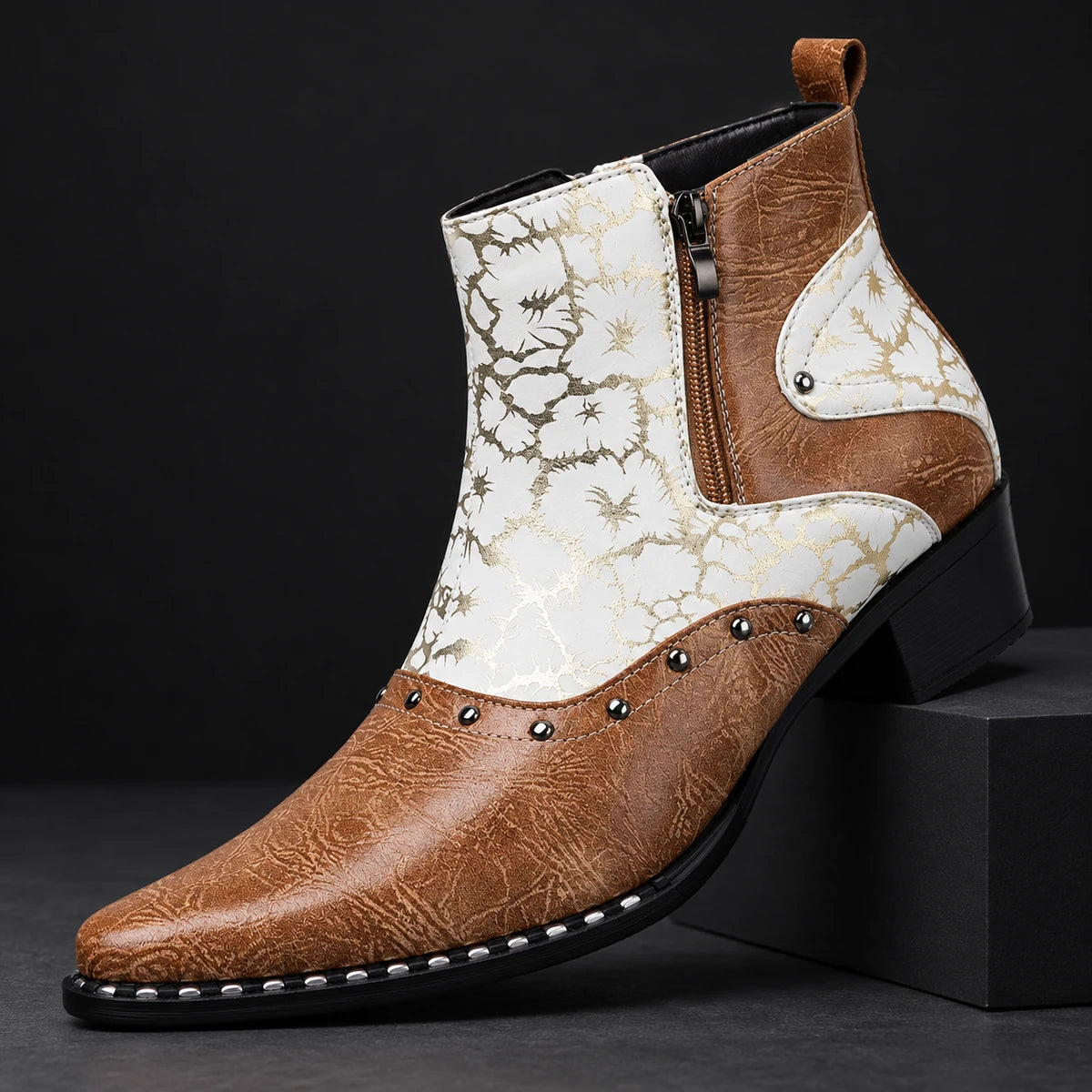 Leather Boots | Cassius Brown diagonal pedestal