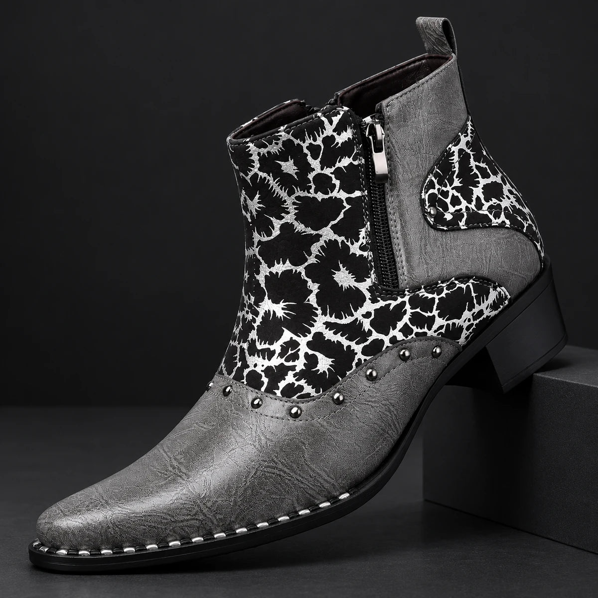 Leather Boots | Cassius Gray diagonal pedestal